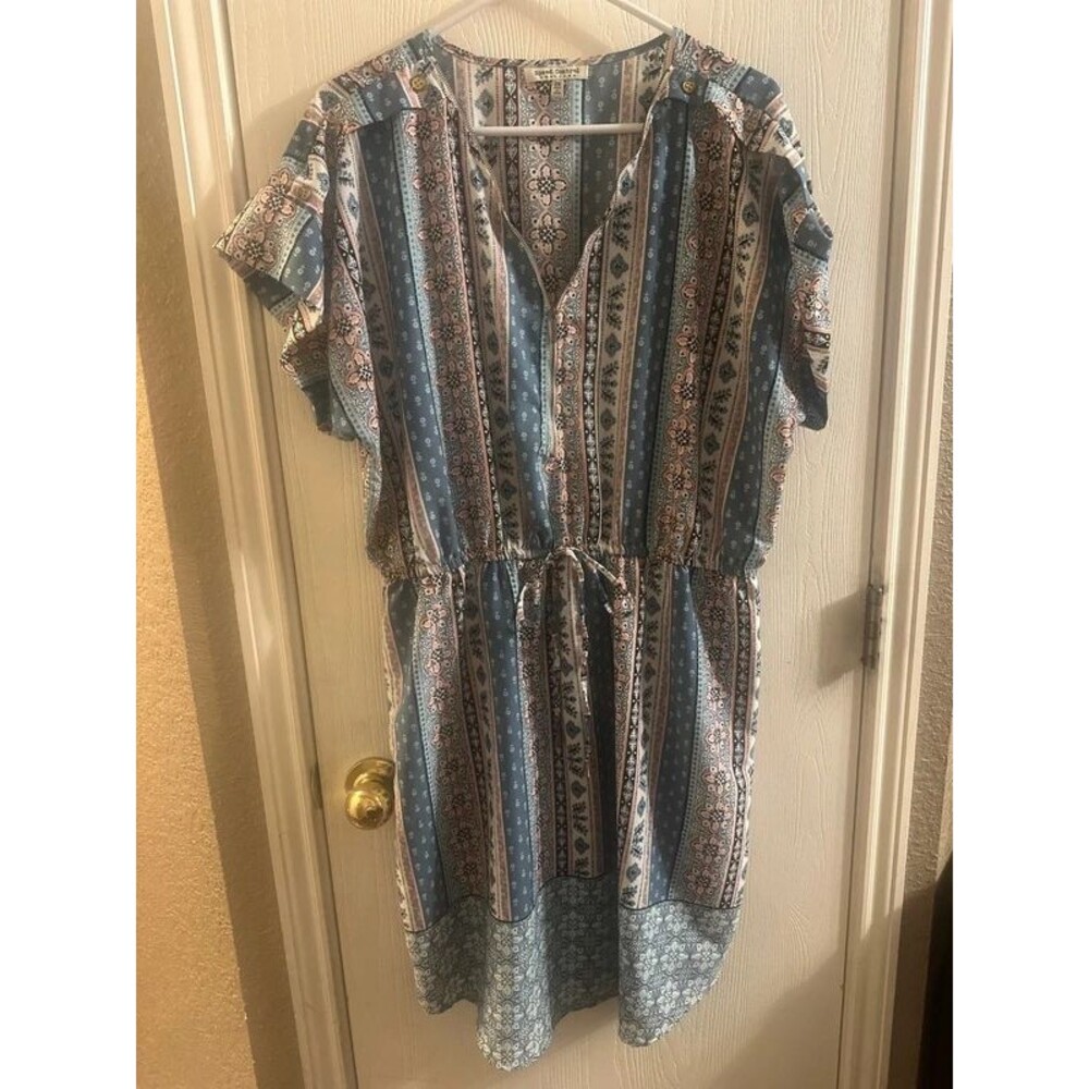 Women’s Blue Pink Speed Control Bohemian V Neck Sun Dress Size 2X